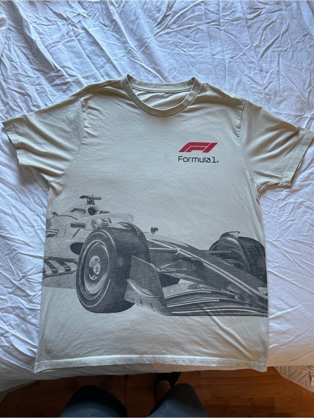 Formula 1 Cream Short-Sleeve Tee with Red F1 Logo